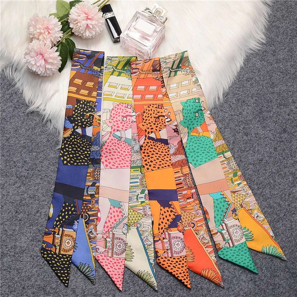 Brand Jungle Leopard 100% Real Silk Scarf Women Design Summer Natural Mulberry Silk Scarf Foulard Hair Bag Scarves Neckerchief