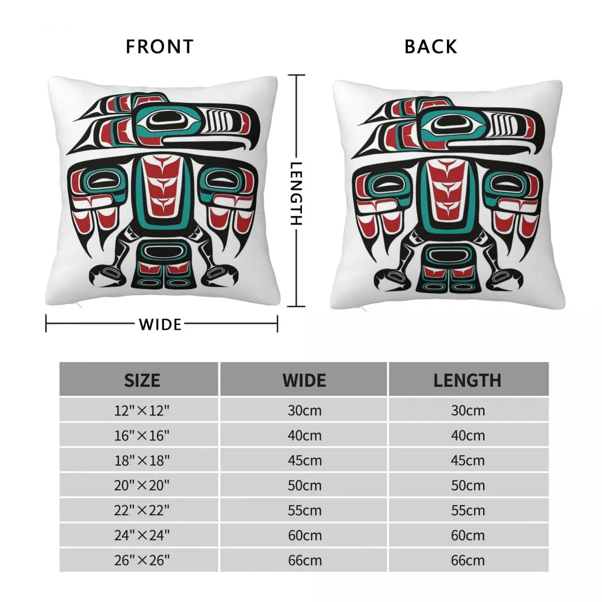 Haida Tlingit Native Raven Totem Square Pillowcase Polyester Linen Velvet Pattern Zip Decorative Pillow Case Room Cushion Cover