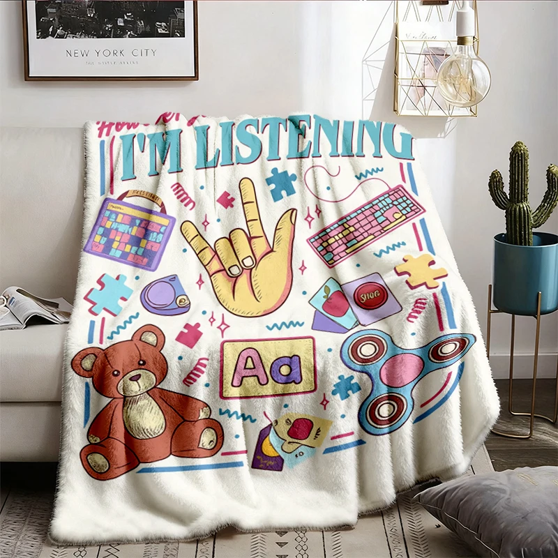 Everyone Communication Speechie Flannel Blanket, Inclusion AAC Bcba Aba Flannel Blanket