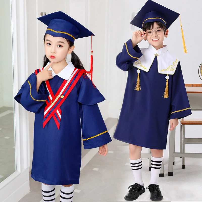 

Kids Children School Uniform Stage Performance Cosplay Clothes Photograph Costume Students Bachelor Graduation Gown Hat Suit