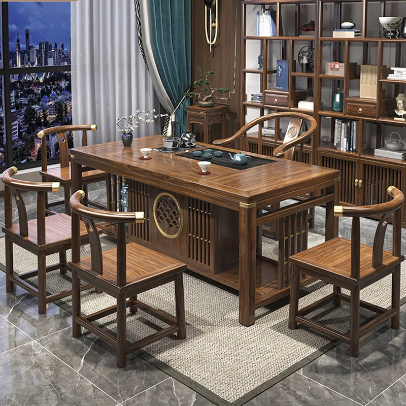 Factory Direct 2026 Top Rated New Chinese Solid Wood Tea Table Combination Household Balcony Full Set of Brewing Tea Coffee Tabl