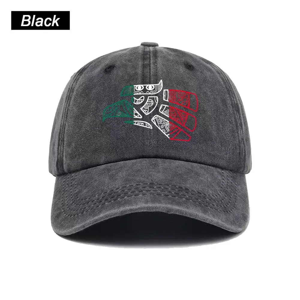 Vintage Washed Baseball Cap Mexico Aztec Calendar Eagle Print Graphic Unisex Streetwear Casual Trucker Style  Cotton Sun Hat