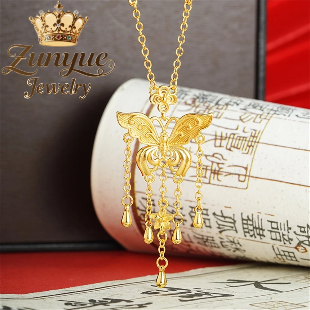 High-End Sand Gold Fringed Butterfly Necklace Luxury Quality Jewelry Best Selling Fashion Fine Jewelry Exquisite Charms Popular