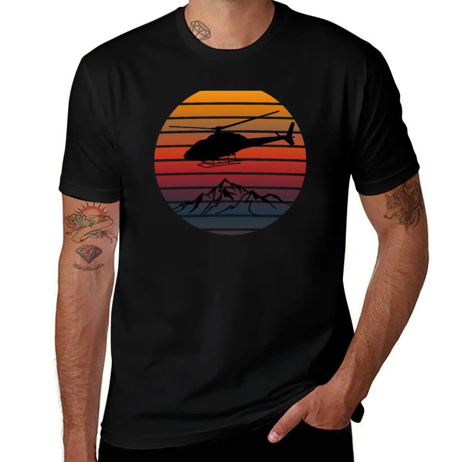 

Helicopter Vintage Sunset T-Shirt funny gifts oversizeds hippie clothes mens funny t shirts