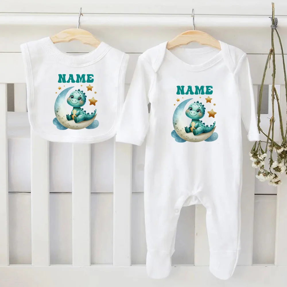 2 Pcs Baby Bib & Bodysuit Personalised Infant Bibs and Sleepsuit Set Newborn Coming Home Hospital Outfit Romper Baby Shower Gift