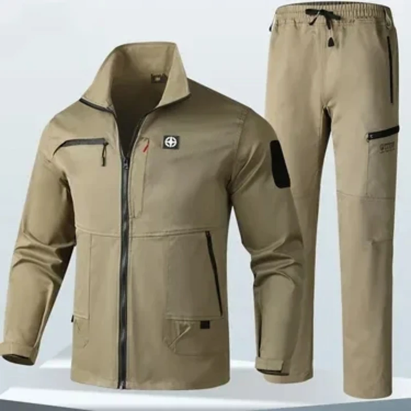 Men Elastic Workwear Set Wear Resistant Dirty Resistant Outdoor Sports Jacket Pants Two Piece Labor Work Suit