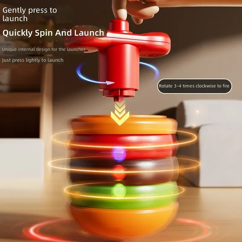 Luminous Spinning Gyro Toy with Flashing Lights and Music Burger Shaped Puzzle Game for Boys and Girls Kindergarten