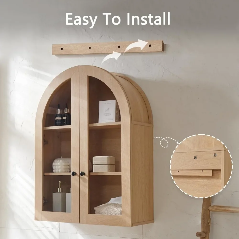 Vender bien mueble de baño de pared arqueado con puertas de vidrio, almacenamiento sobre el inodoro de 23,5" x 31,4"