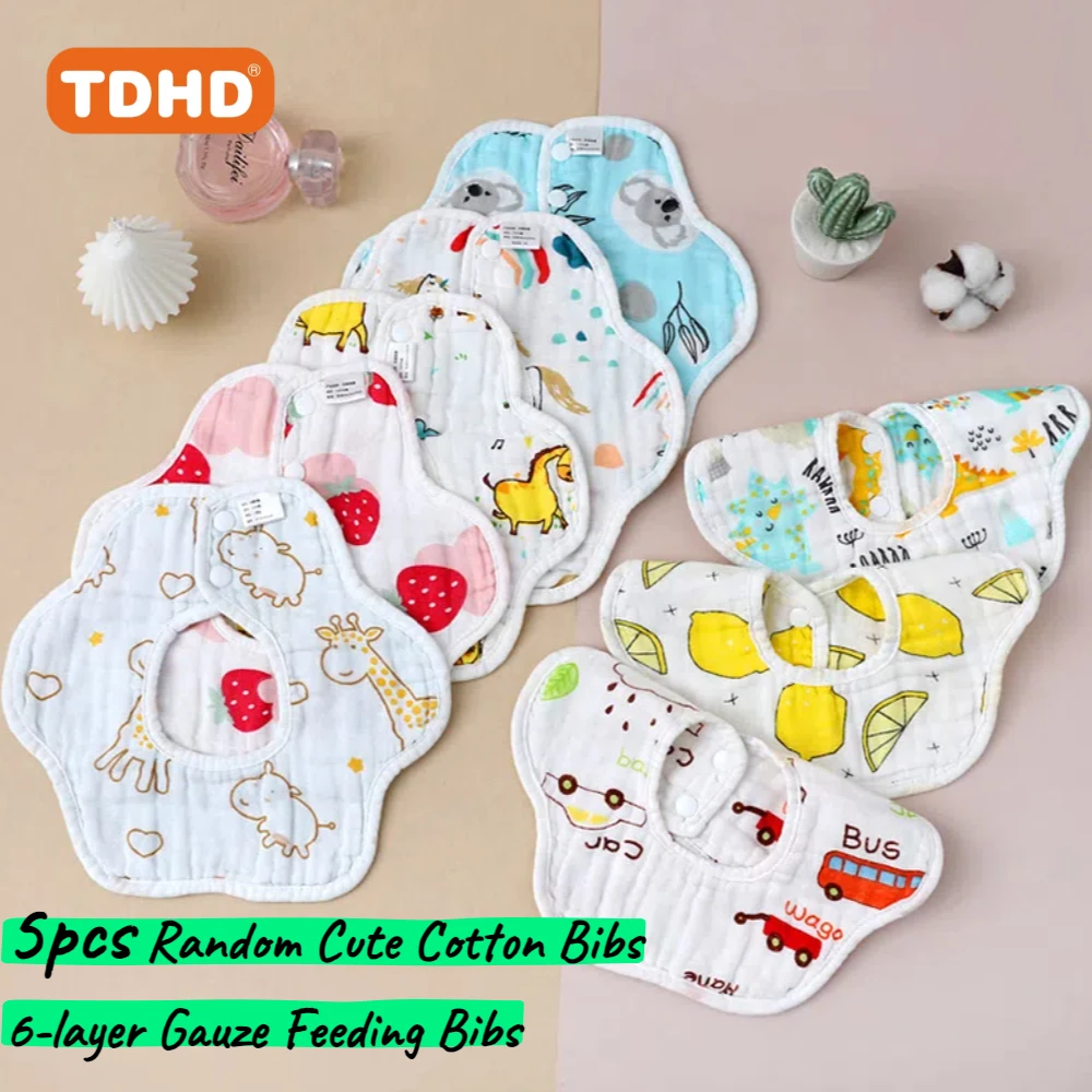 TDHD ランダムかわいいコットンよだれかけ 5 個、6 層ガーゼ授乳よだれかけ、クリスマス、ハロウィン、感謝祭の日のギフト、新年のギフトに最適