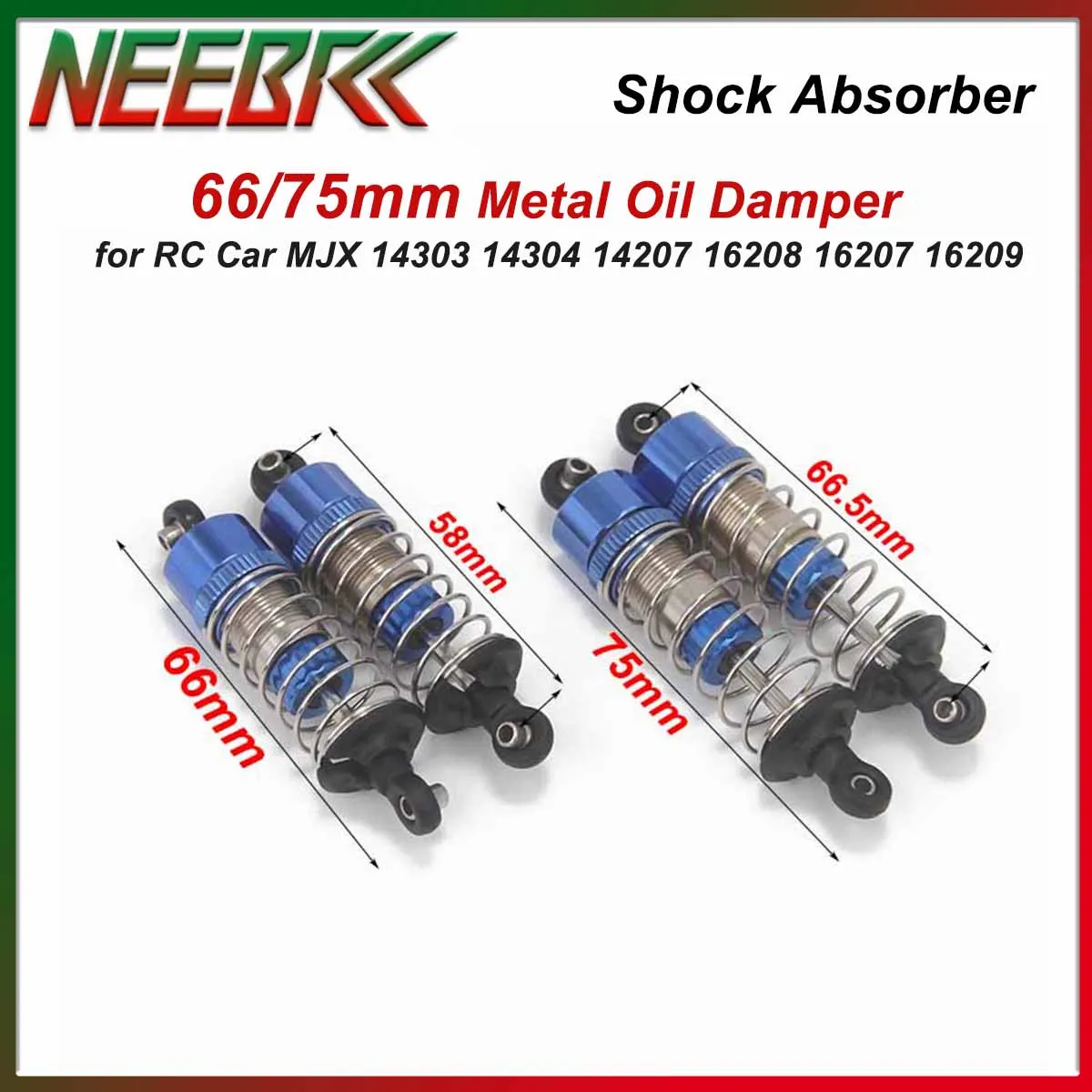 NEEBBRC Shock Absorber 66/75mm Metal Oil Damper for 1/14 1/16 MJX 14303 14304 14207 16208 16207 16209 RC Car Truck Upgrade Parts