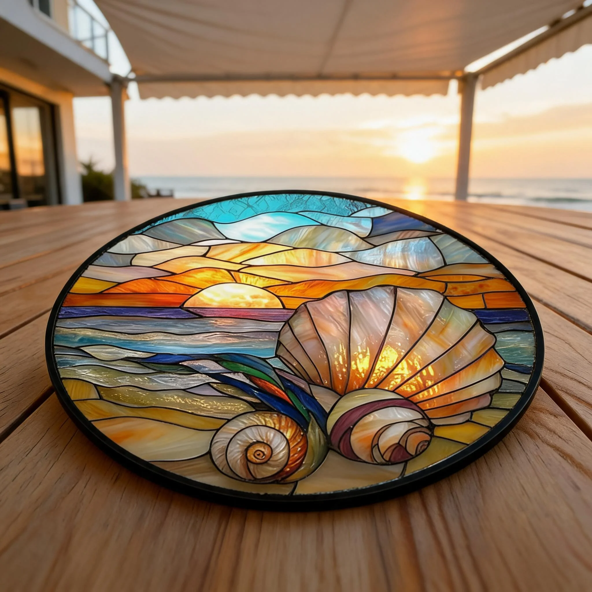 Colorful Beach Shell Conch Sun Catcher Stained Glass Hanging Ornament, Decorative Pendant For Window Door Indoor Home Coastal