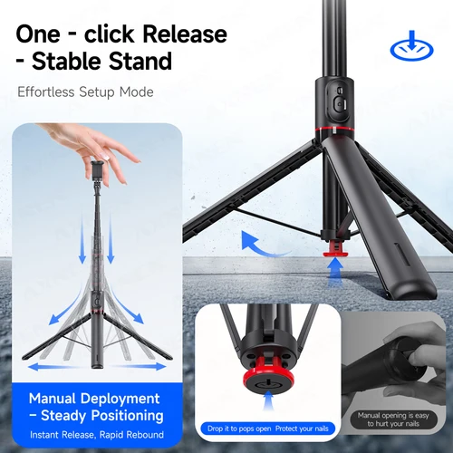 Imagen 2 del producto Trípode TT01 de 1800mm, soporte abierto Pop automático, palo de Selfie de rebote, soporte para teléfono con Control remoto magnético para grabación de vídeo Vlog