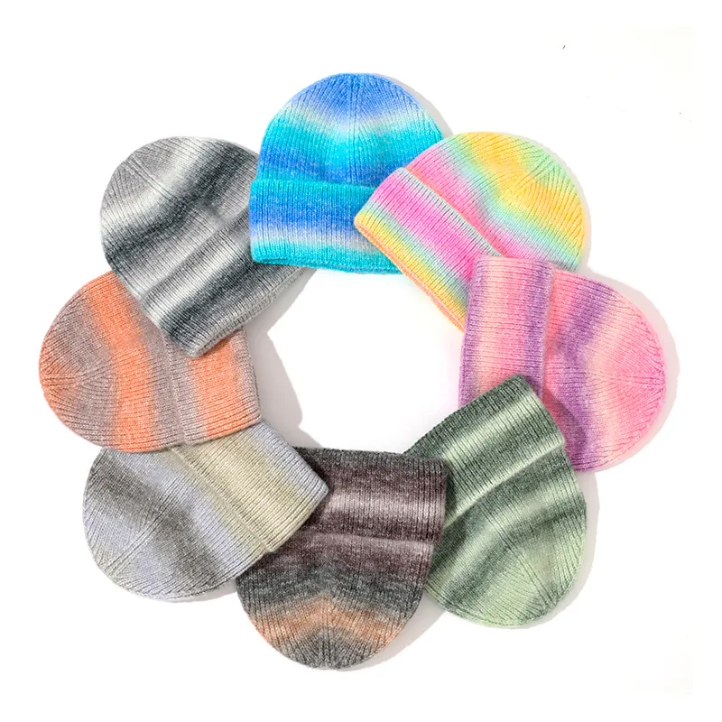 Women's Hat Autumn And Winter Tie Dye Gradient Wool Knitted Hat Fresh Sweet Outdoor Woolen Hat Fashion Personality Versatile Hat