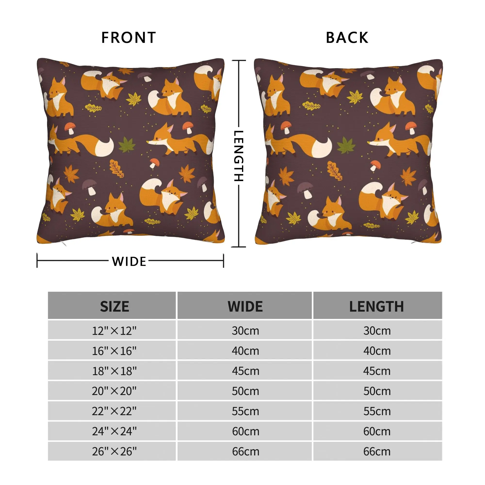 Cute Fox Seamless  Square Pillow Cases Foxes Autumn Partten Cushion Covers Funny Zippered Throw Pillow Case Cover for Sofa