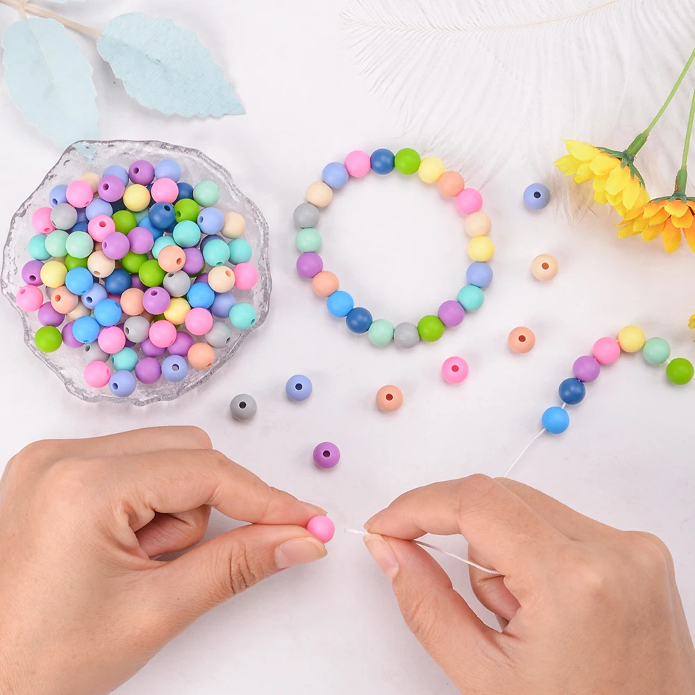 LOFCA 50Pcs Silicone 9/12/15MM Choose Round Beads For Jewelry Making To Make Bracelets DIY Keychain Necklace Jewelry Accessories