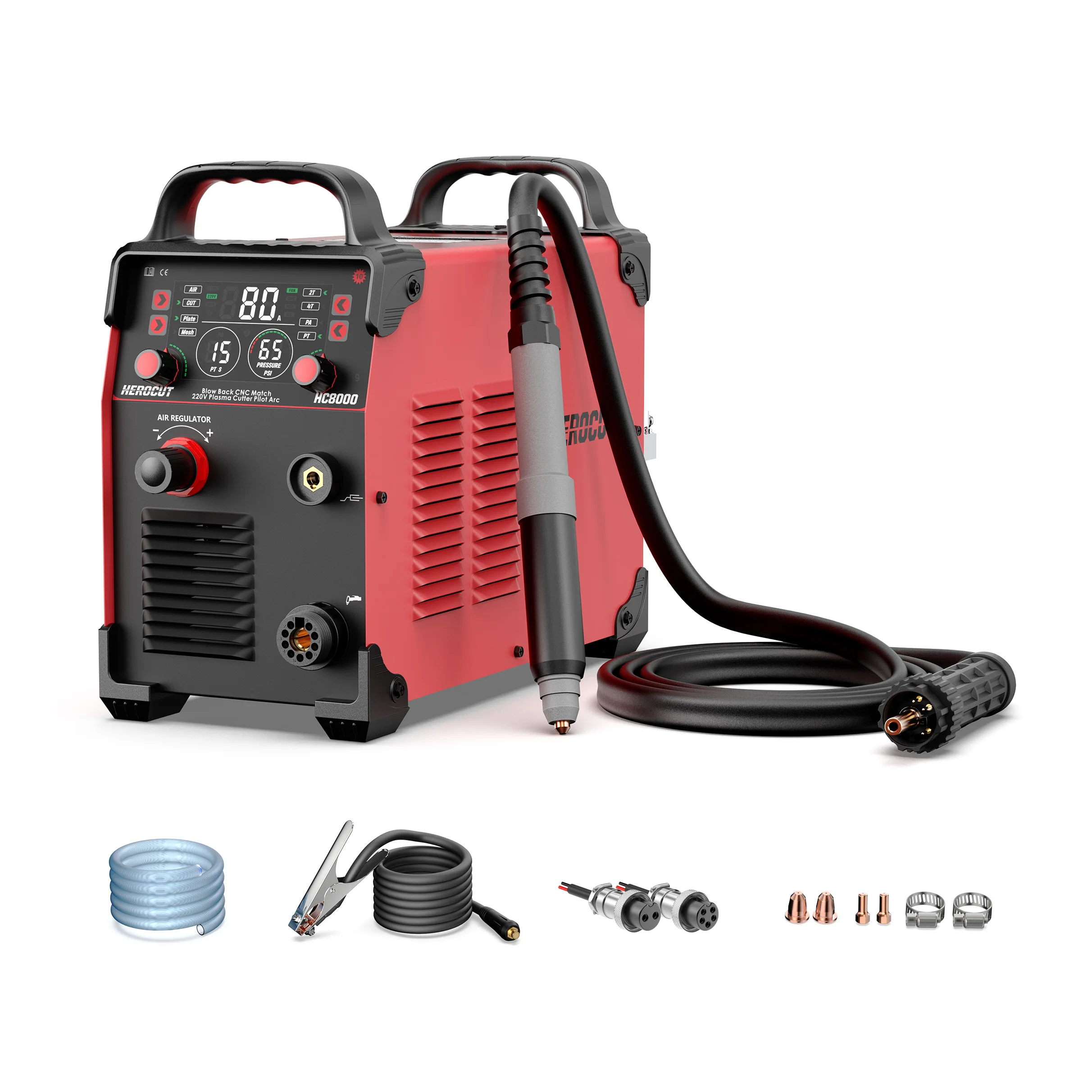 CNC Pilot Arc Plasma Cutter HC8000 80Amps ضربة الظهر آلة قطع غير HF مع شاشة رقمية، تمكين التحكم في ارتفاع الشعلة THC