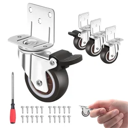 Side Mount Casters Furniture Wheels, L-Shaped Rubber Casters Set of 4, 360 Degree Locking Swivel Top Panel Casters for Furniture