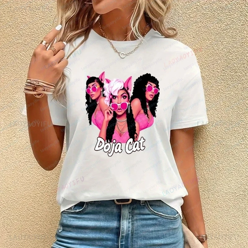 Classic Poster Printed Fashionable Women's T-shirt By American Singer Doja Cat, Summer Casual Pure Cotton Round-neck T-shirt