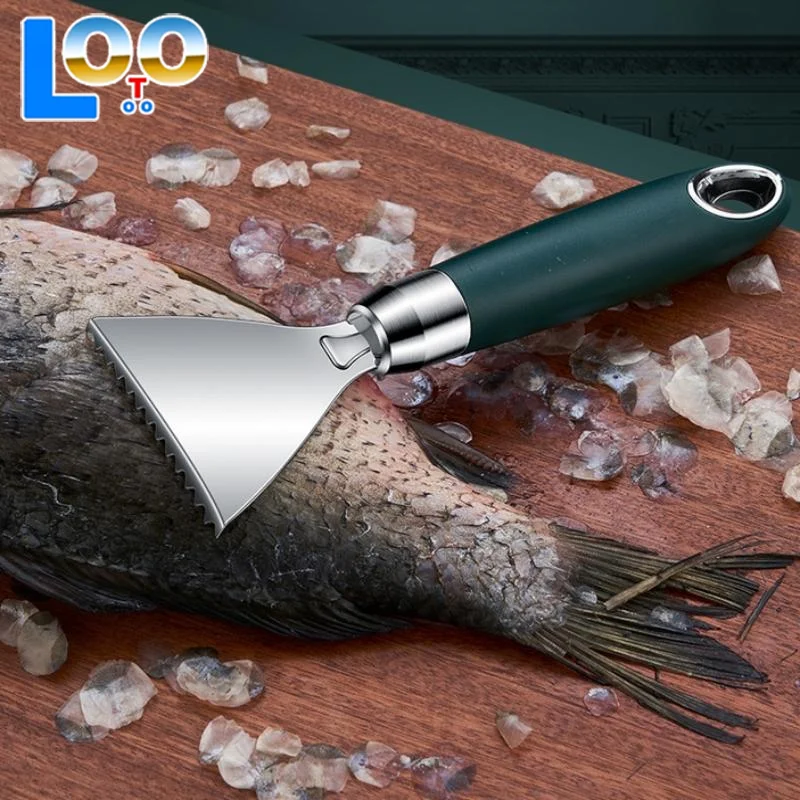 Pelapatate per pelle di pesce Raschietto per squame di pesce in acciaio inossidabile Manico in ABS antiscivolo Accessori da cucina portatili Raschiatura della pelle seghettata