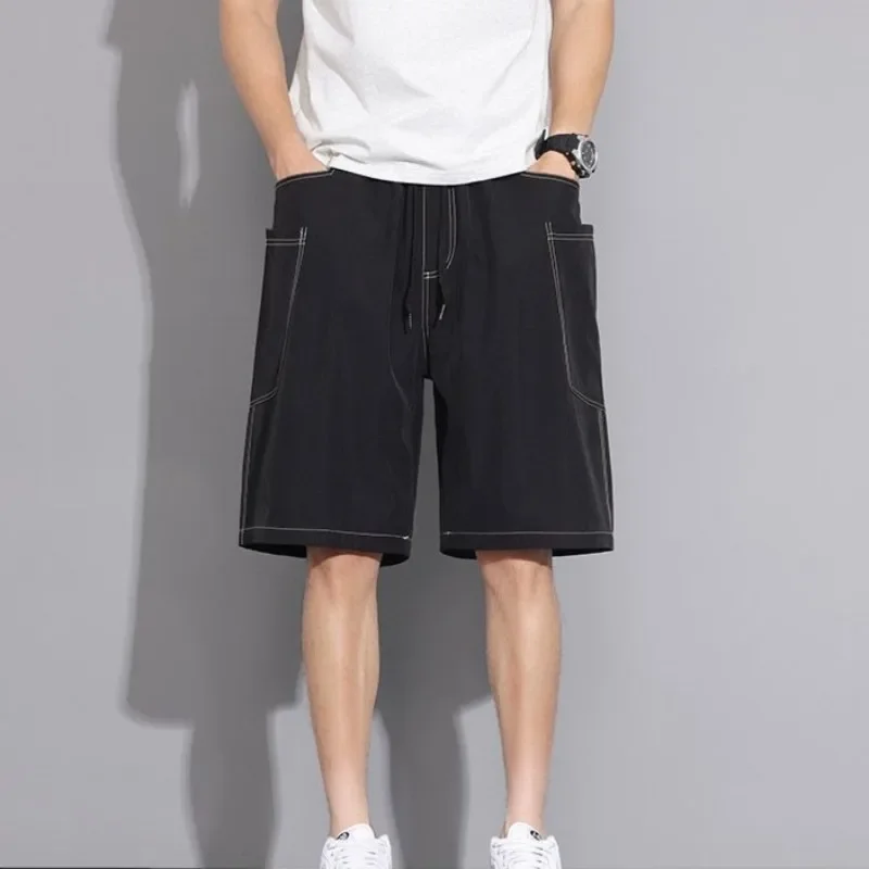 مع سلسلة رسم جيوب صلبة برمودا شورت رجالي البضائع كبير الحجم نصف فضفاض واسع فضفاض كبير الحجم مرونة الخصر طويل شعبي طويل القامة