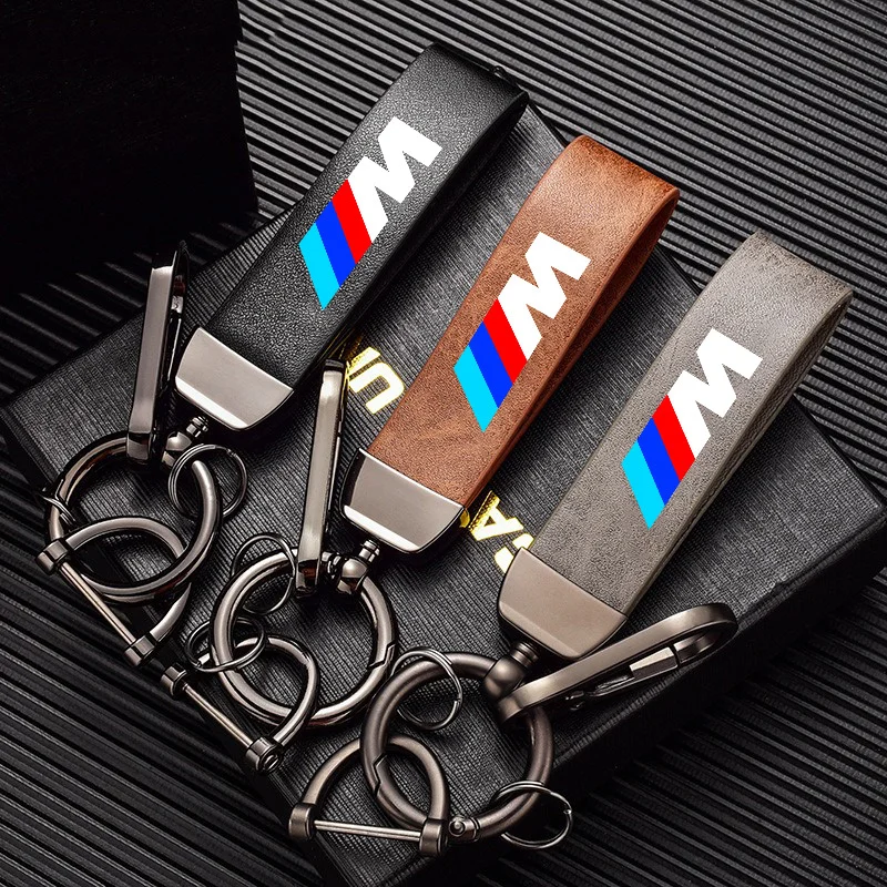 Vintage Leather Car Keychain Horseshoe Buckle Jewelry KeyRing For BMW E46 E90 E60 F30 E39 E36 E87 E92 E91 E10 F20 X5 Performance