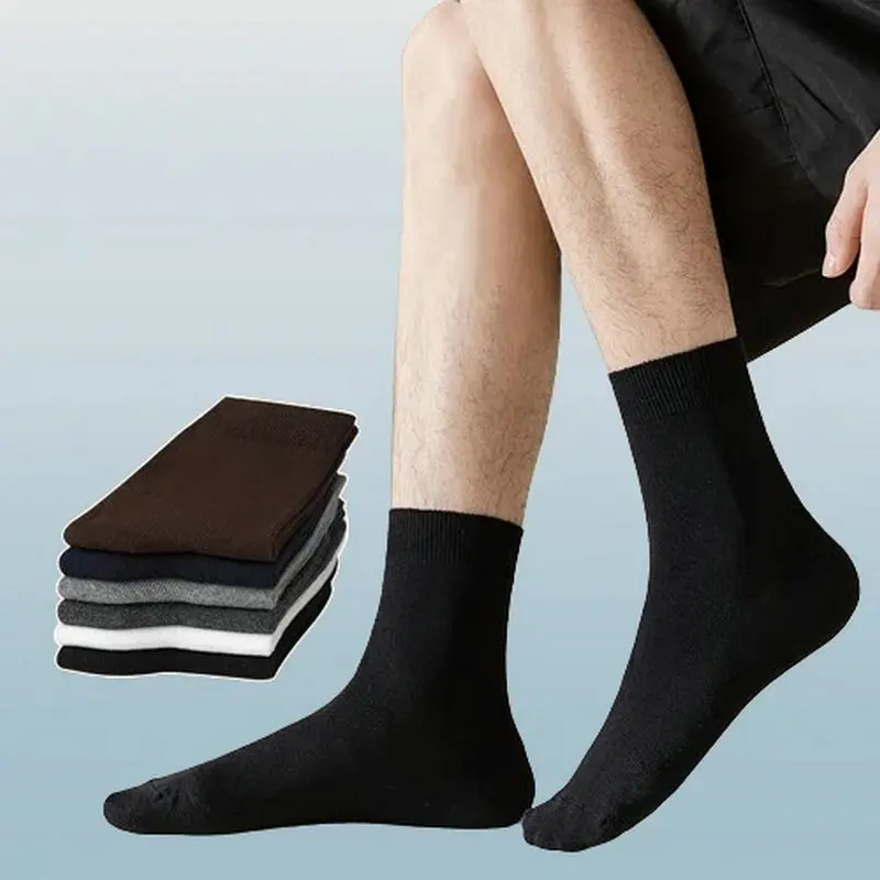 5/10 Pairs Middle Tube Socks Cotton Casual Men's Four Seasons Cotton Men's Business Socks Solid Color Double Needle Men's Socks