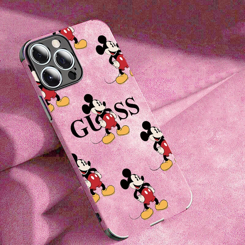 Disney-funda protectora de Mickey Mouse para iPhone, carcasa de lujo de piel de cordero para iPhone 15, 14, 13, 12, 16pro Max, dibujos animados divertidos