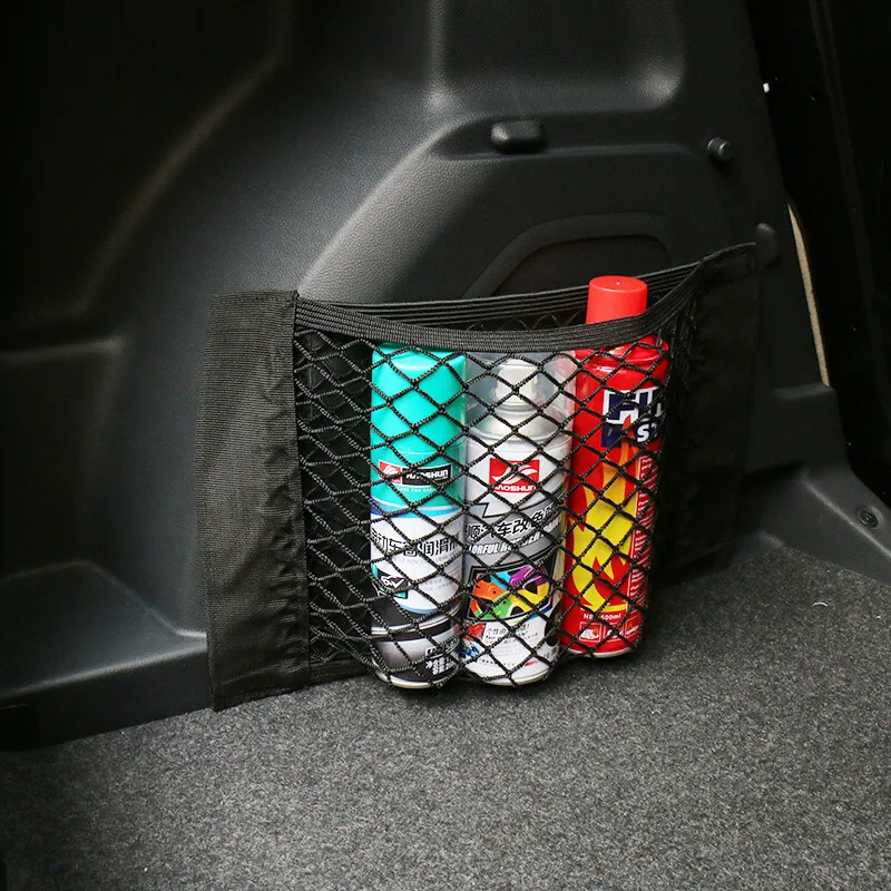 2-Layer Car Trunk Mesh Organizer 40x25cm Durable Storage Net Bag with Adjustable Straps Vehicle Accessories for Cargo Management