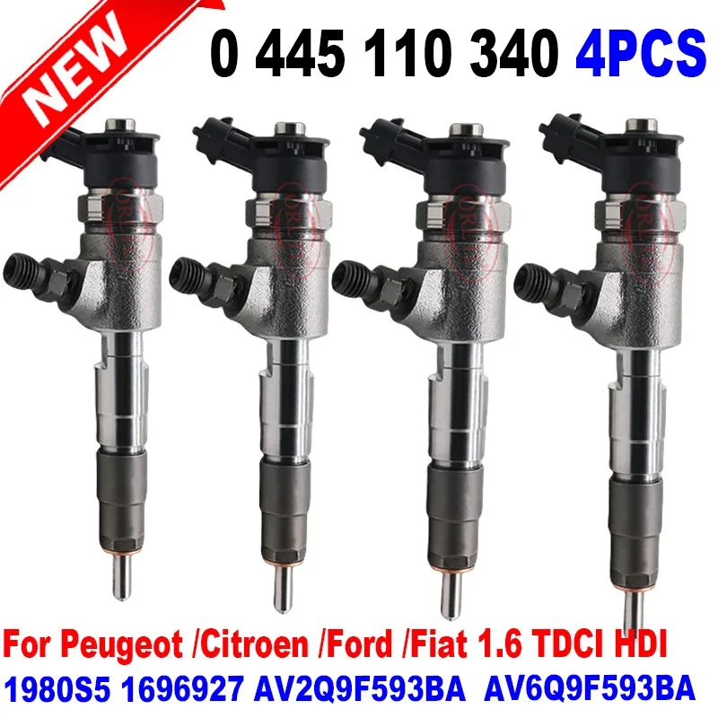 

4pcs 0445110340 Diesel Injector 0 445 110 340 For Citroen Peugeot 0986435203 9813722780 198S5 1696927 Ford AV2Q9F593BA AV6Q9F593