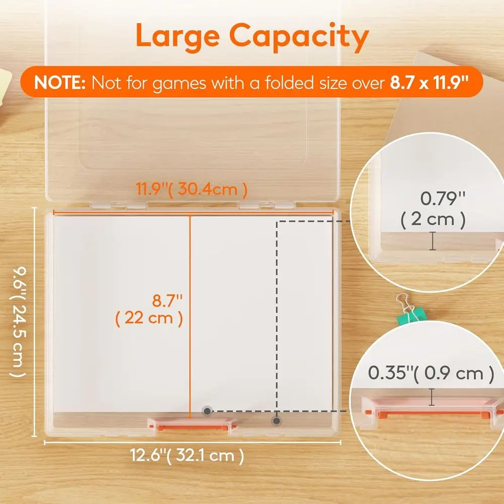 12 Pcs Board Game Storage Boxes, 11.9x8.7'' Paper Container with Secure , Plastic Portable Organizer with Handle & Labels or ile