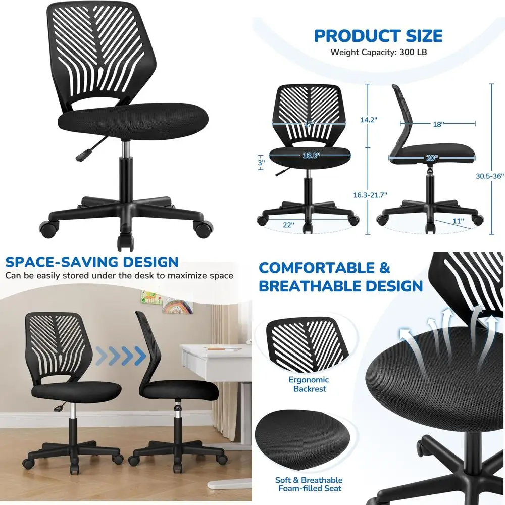 

Эргономичное офисное кресло с сетчатой спинкой и регулировкой высоты для небольших помещений, идеально подходит для домашнего офиса и учебных комнат, черное