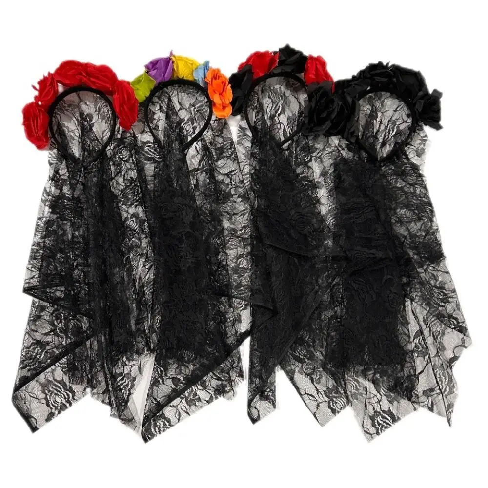 

Decoration Supplies Halloween Simulation Flower Headband Halloween Headwear Creative Black Rose Lace Headband Dark Style