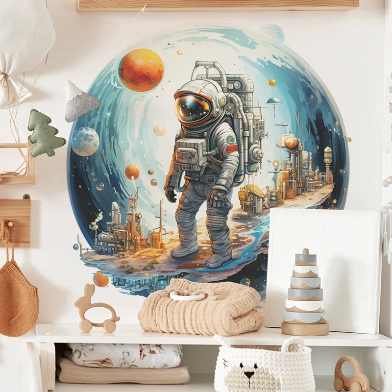 

Space Astronaut 3D Vinyl Wall Art Stickers Home Decoration for Living Room Kids Bedroom Cosmic Planets Creative Sci-fi Wallpaper