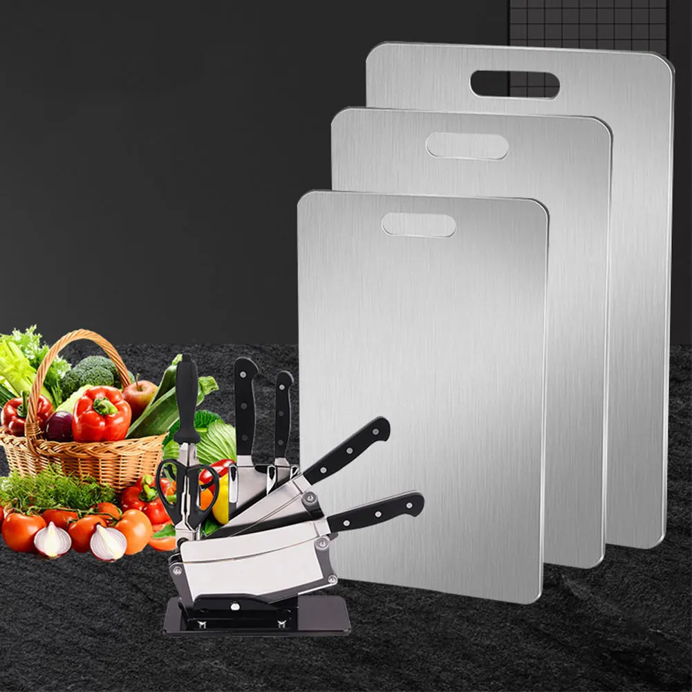 304 Stainless Steel Household Cutting Board Double Sided Chopping Board Thickened Baking Board for Meat Fruit Vegetables