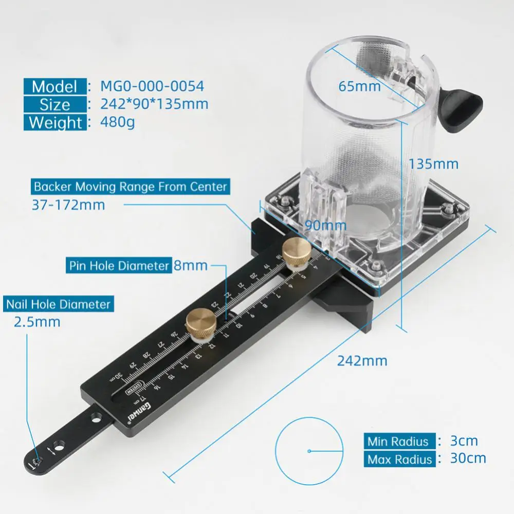 

Woodworking Circle Cutting Jig for Electric Trimming Machine Wood Router Milling Circle Slotting Base Tools with Scale Fence