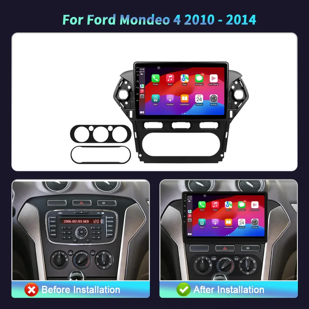 Android 14 Per Ford Mondeo 4 2010-2014 Auto Senza Fili Carplay Radio Multimediale 4G WIFI GPS BT di Navigazione 2 Din Schermo Stereo