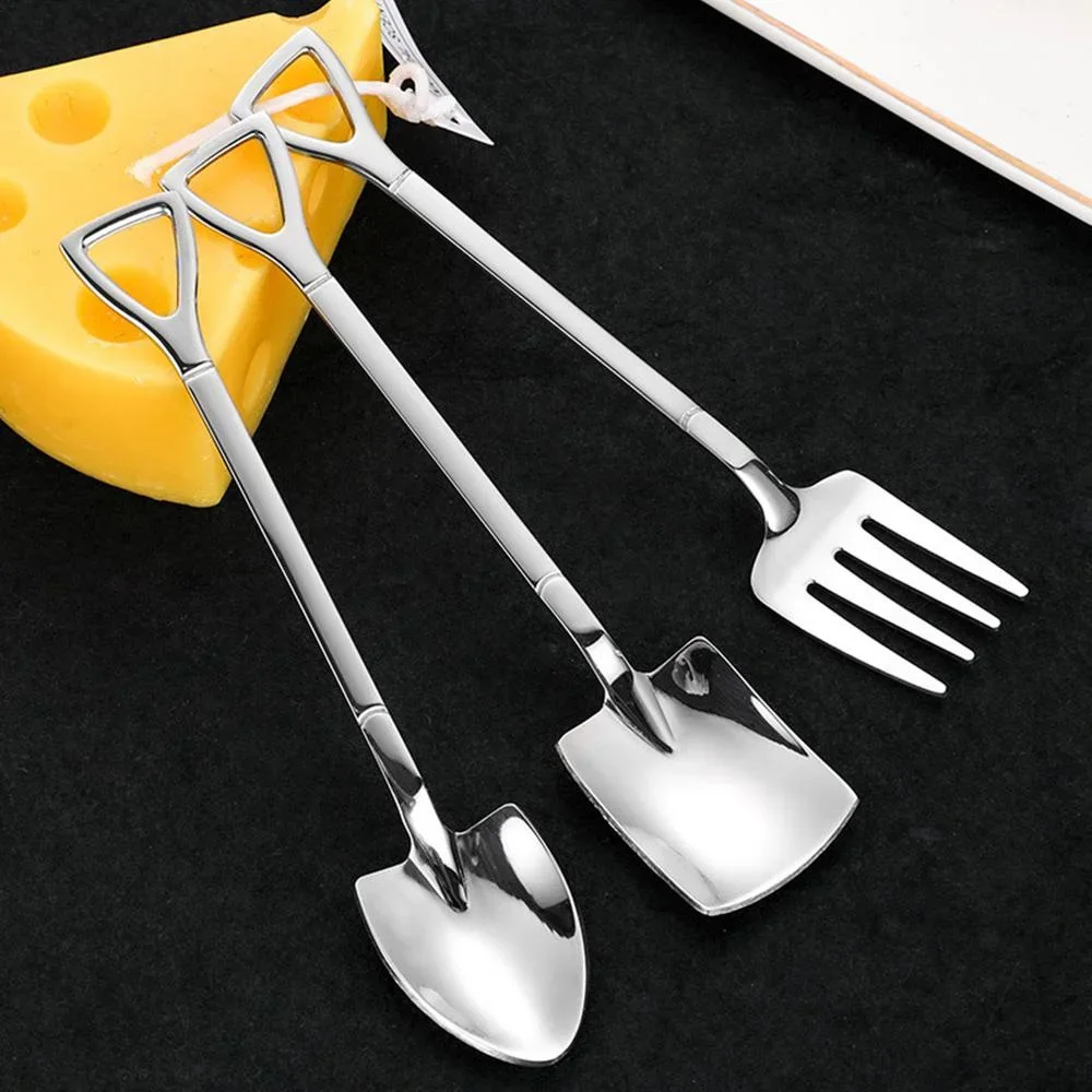 1PC 304 Stainless Steel Retro Coffee Spoon Shovel Ice Cream Spoon Creative Tea Spoon Fruit Forks Fashion Tableware