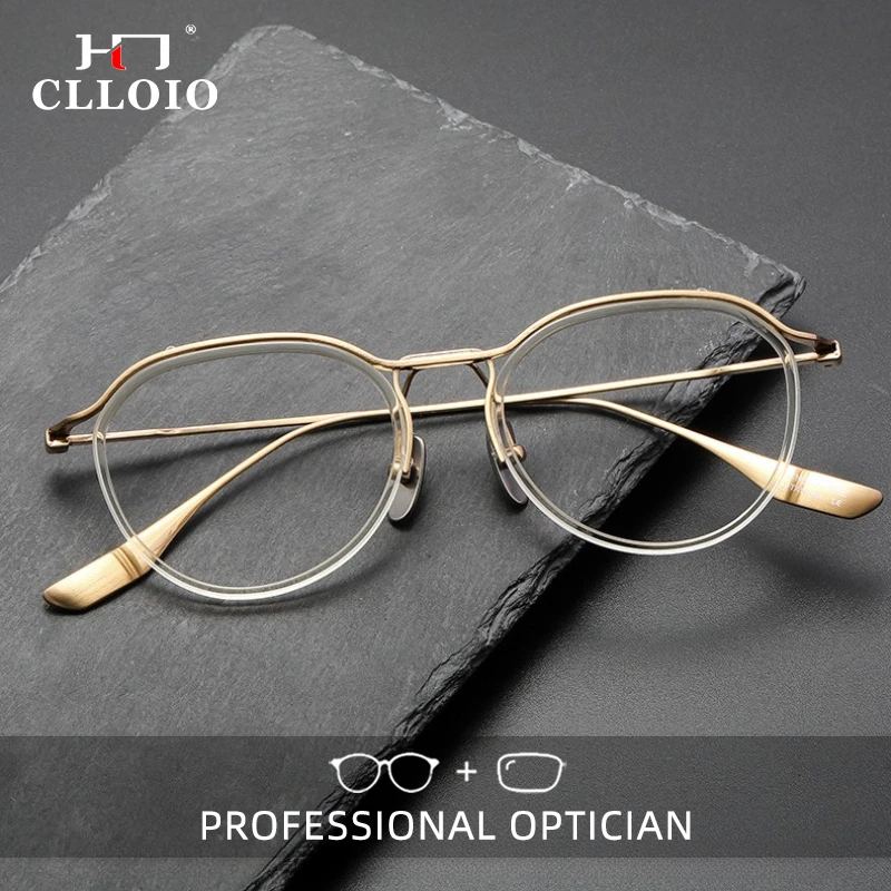 

CLLOIO Trendy Durable Reading Glasses Blue Light Blocking Acetate Frame Titanium Temple Polygon Progressive Prescription Eyewear