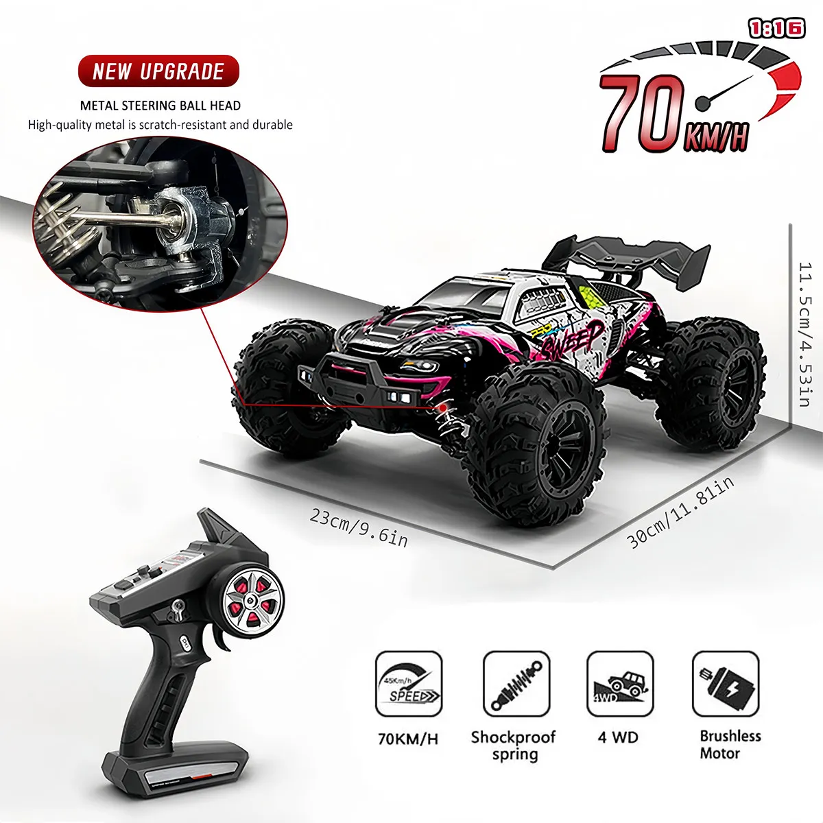 

1/16 RC автомобиль 4x4 тележка с дистанционным управлением 16101PRO/16102PRO бесщеточный 70 км/ч 2,4G Электрический высокоскоростной внедорожный Дрифт игрушки для детей