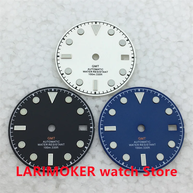 29mm Watch dial black blue white dial green luminous suitable for NH34 NH35 NH36 movement