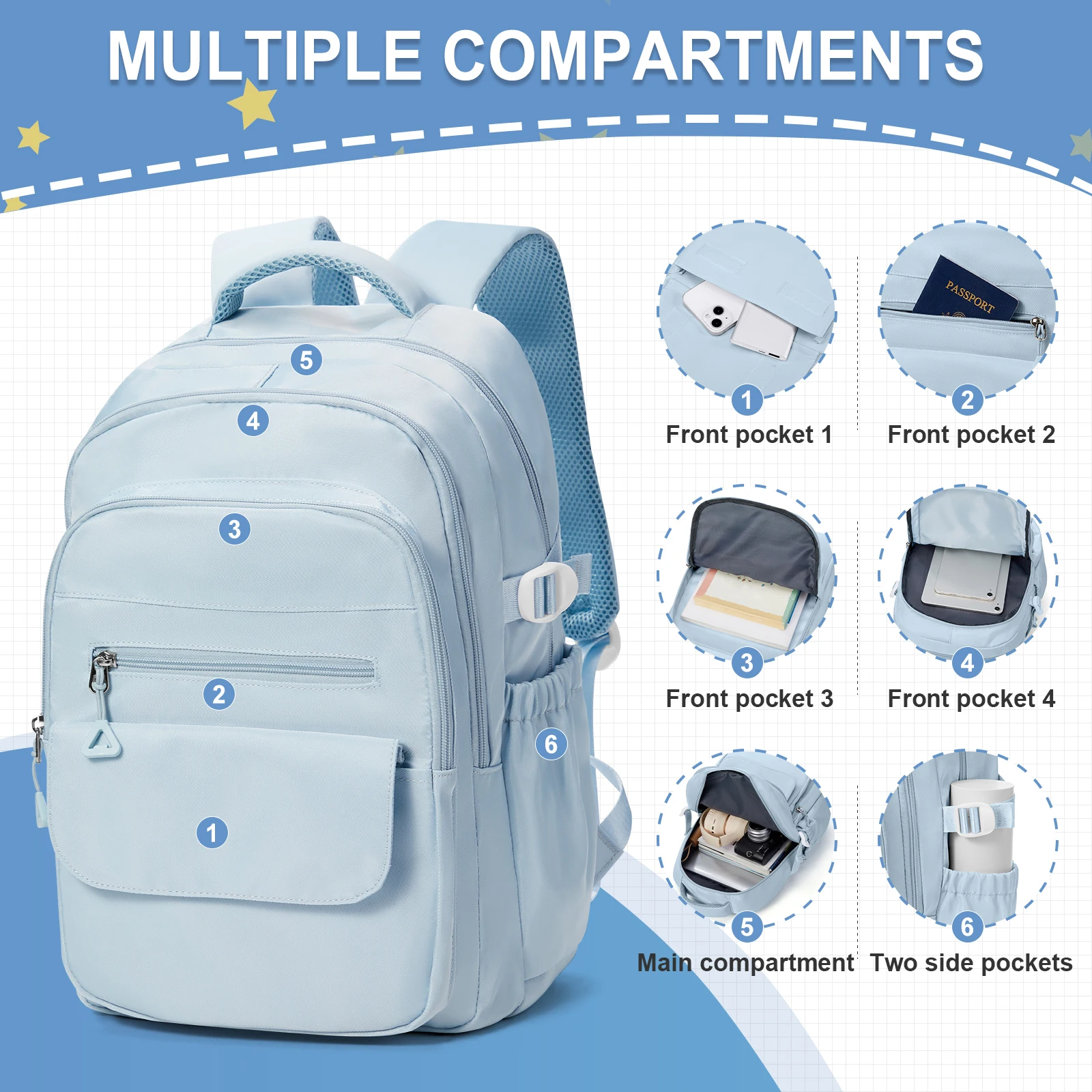 Aesthetic Backpack for Women School Backpack for Boys Girl, College Multiple Compartments Laptop Bookbag, Casual Travel Backpack