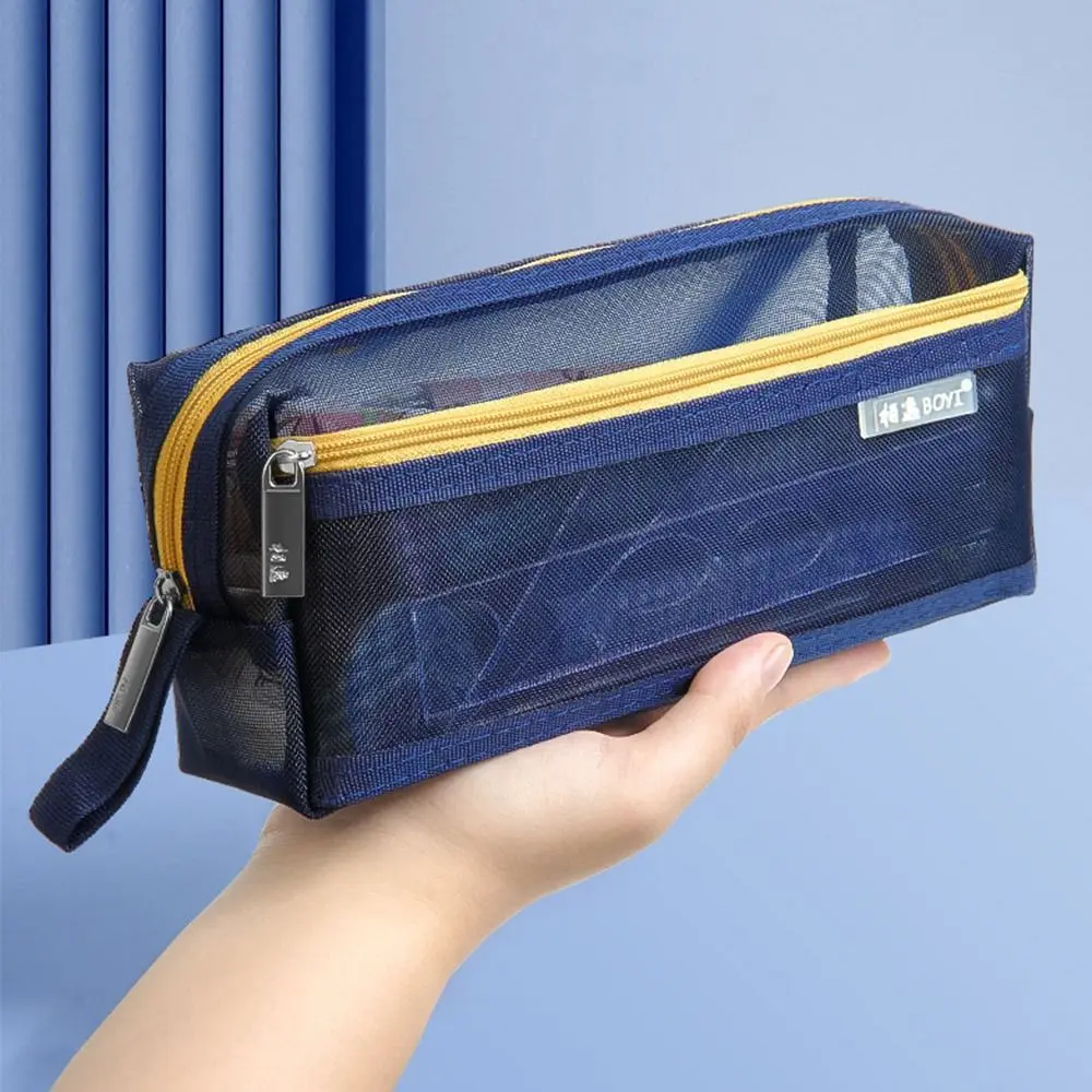 

Портативная сетчатая сумка для ручек, прозрачный двухслойный пенал, органайзер для канцелярских принадлежностей большой емкости