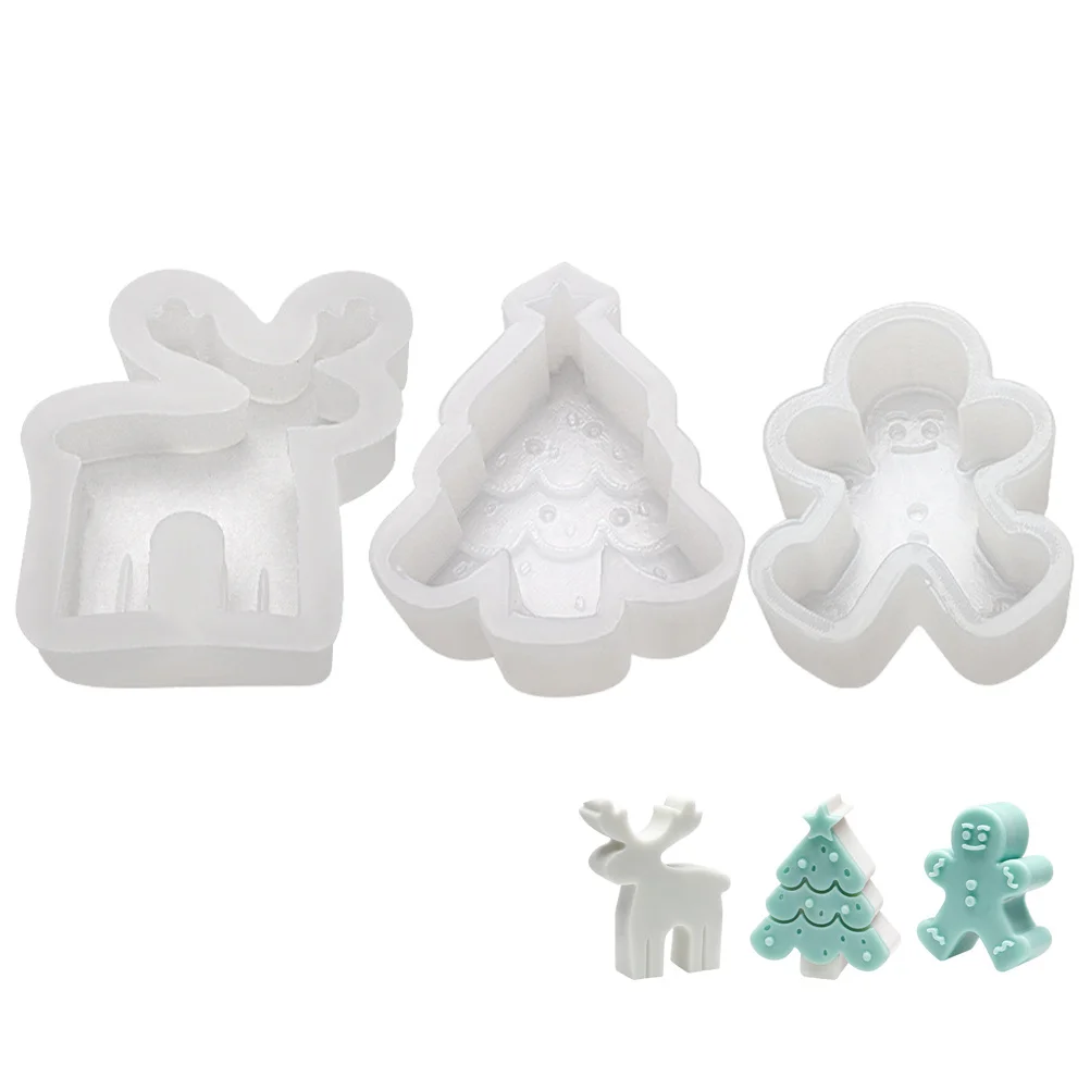 

3Pcs Christmas Silicone Mold Gingerbread Xmas Tree Reindeer DIY Decorative Soap Mold Silicone Molds for Candles