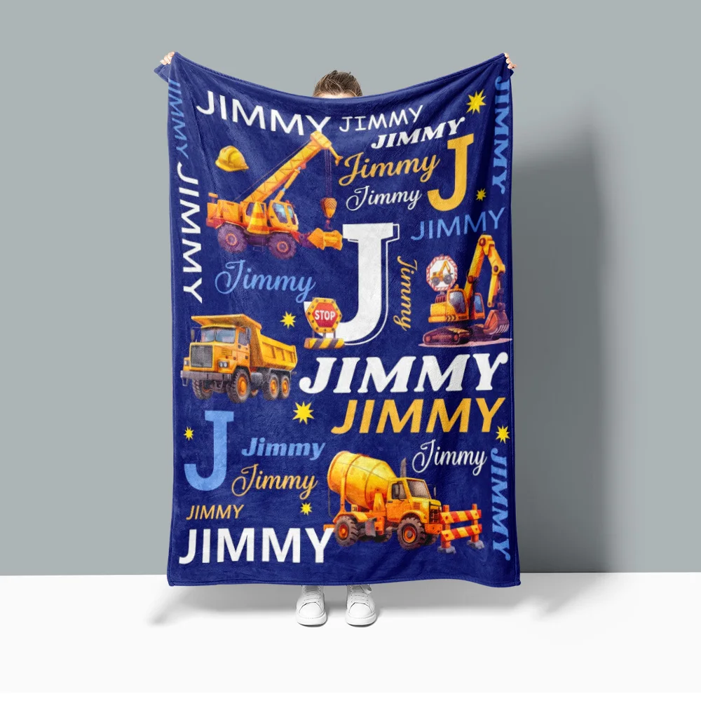 Personalized Excavator Custom Fleece Blanket Gift For Kids,Blue Thermal Flannel Comforter For bed Sofa