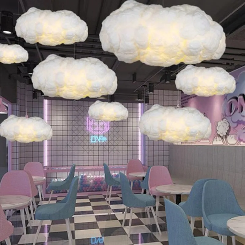 Nordic Simulation Cloud Pendant Light For Living Room Restaurant Kids  Silk Cotton Led Indoor Decor Lighting