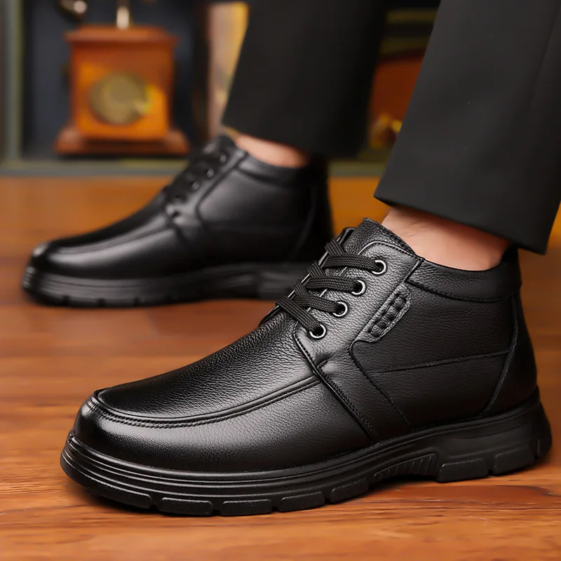 2025 Winter High-top Warm Cotton Shoes for Men Fashion Casual Black Lace Ankle Boots Male New Designer Business Leather Shoe Man - Image 4