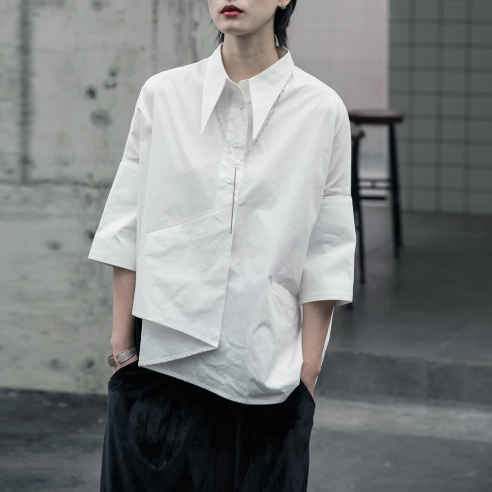 XS-5XL Summer Unisex Irregular Short-Sleeve Shirt American Vintage Fashion Trend High Street Casual Loose Simple Neutral Tops
