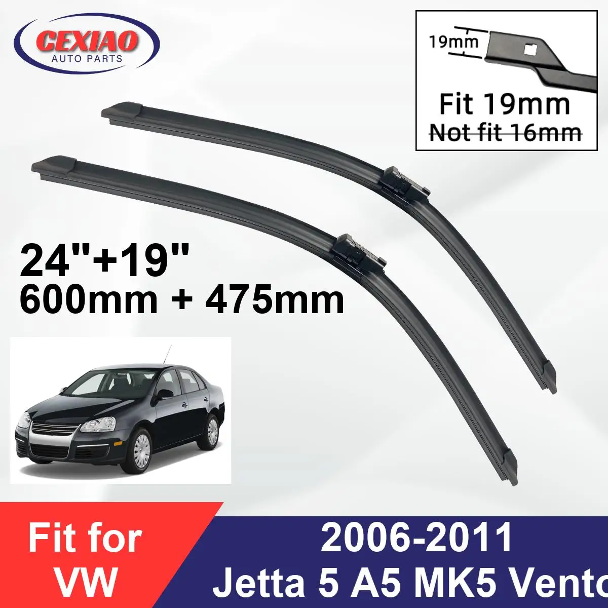 For VW Jetta 5 A5 MK5 Vento 2006-2011 Front Wiper Blades Boneless Frameless Rubber Cleaning