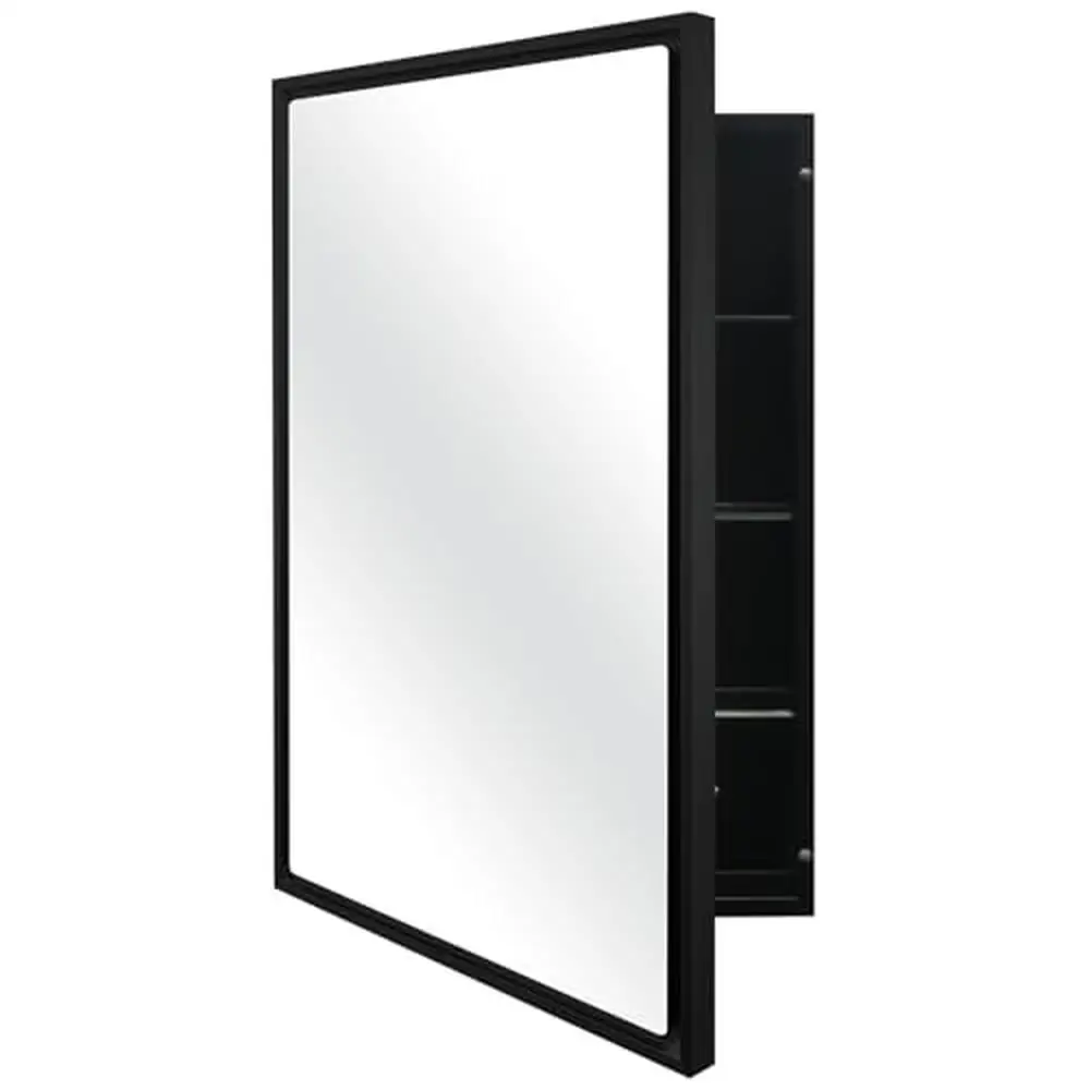 

Black Aluminum Bathroom Medicine Cabinet Storage Solution Mirror Wall Mount HD Glass Bright