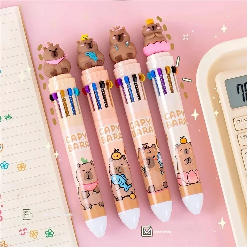 

Набор из 4 милых ручек-капибар, разноцветные, 10/6/4 цвета, 0,5 мм, с цветными чернилами, креативные гелевые шариковые ручки с мультяшным дизайном